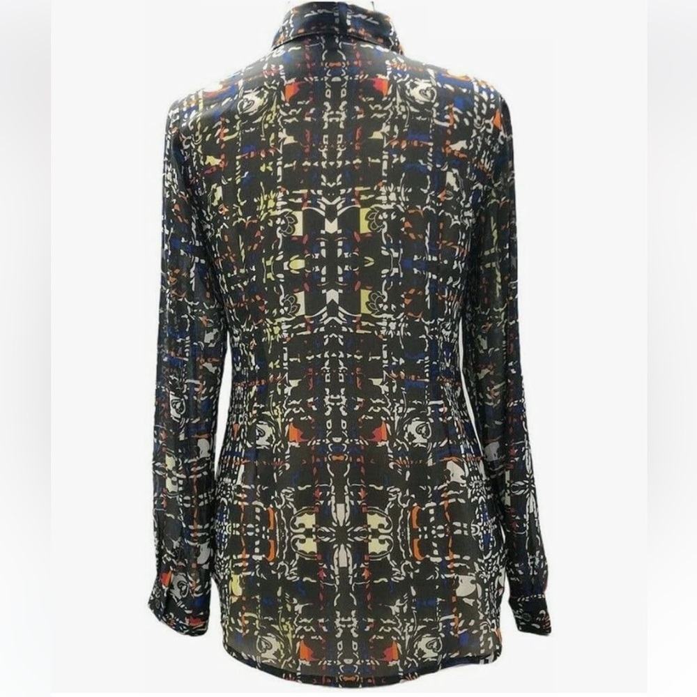 CABi XL Sheer Abstract Print Button Down Blouse Multicolor Career Top - Picture 11 of 12